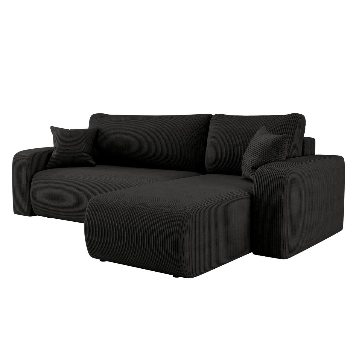 ECKSOFA L-FORM Schlaffunktion Und Bettkasten Eckcouch MILANO L Stoff Dicker Cord Schwarz Rechts - Schwarz, Holz/Textil (244/142cm) - Kaiser Möbel