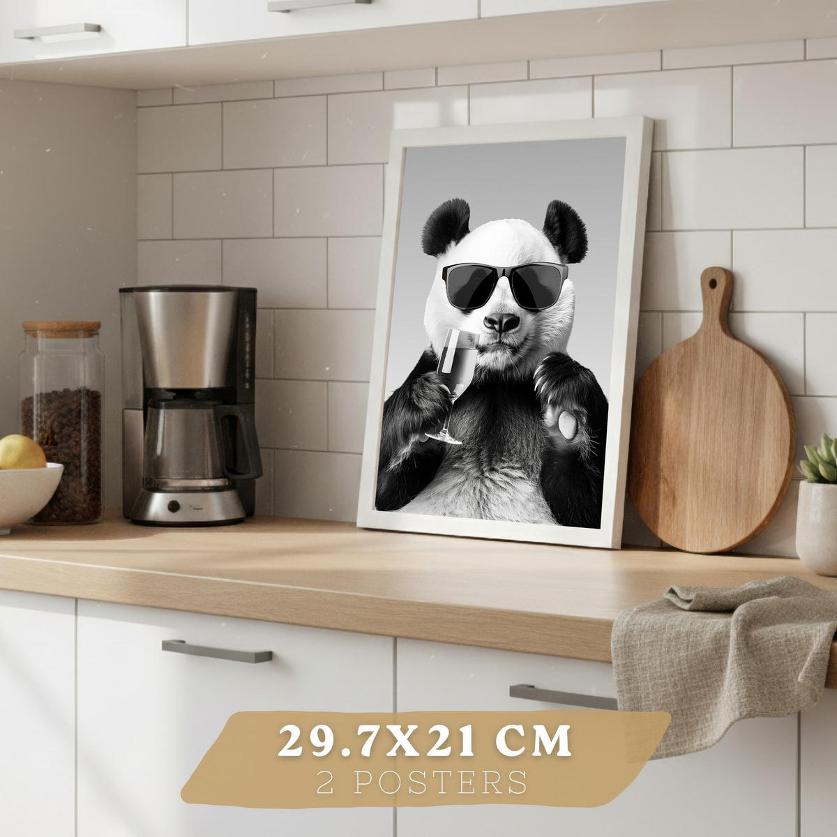 PLAKAT Sada 4 Legrační Zvířata byn A4 Bílý rám - bílá, papír (29.7/1/21cm) - Nacnic