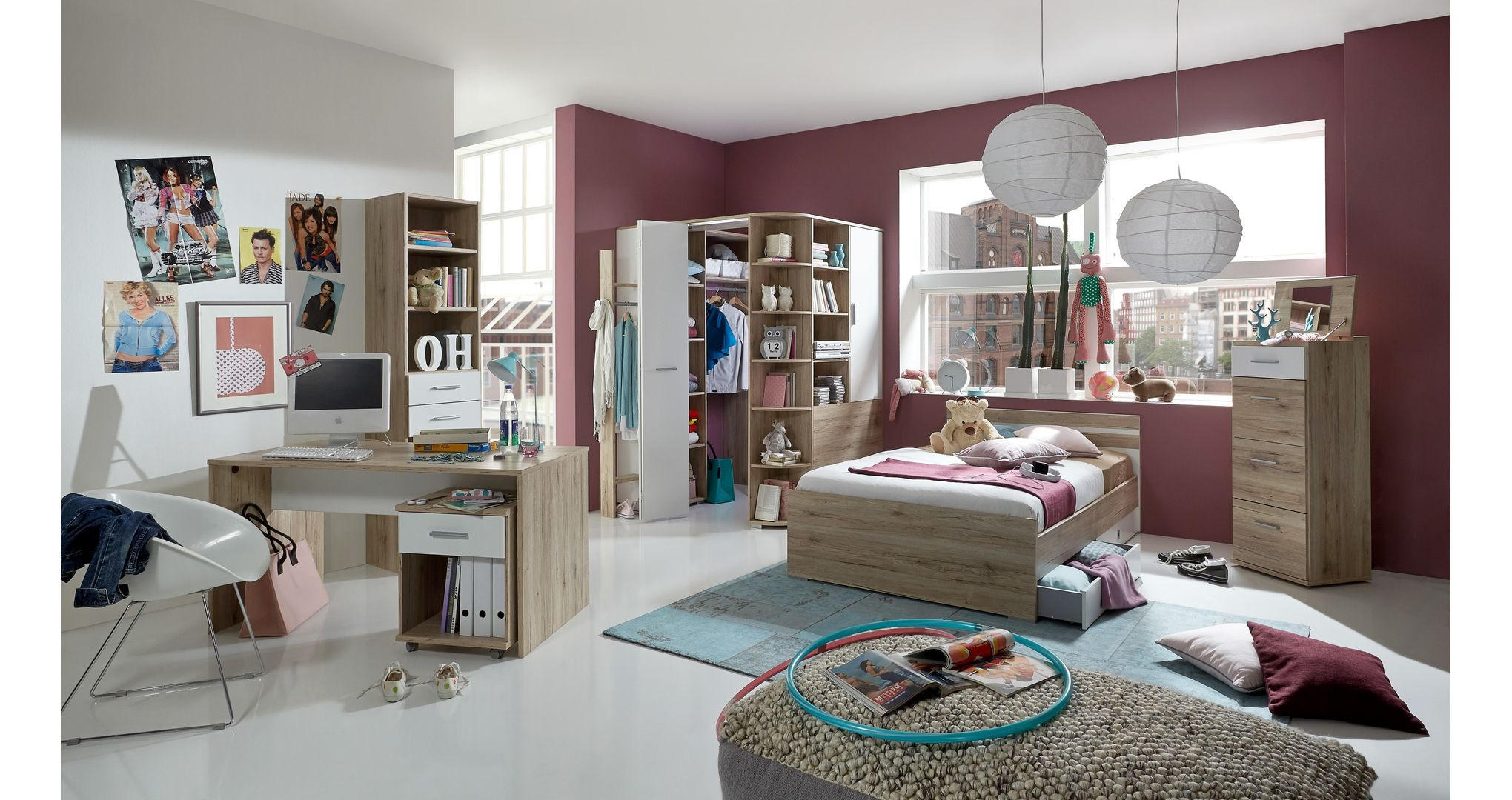 JUGENDZIMMER Joker in Eiche San Remo und Weiß 8 teilig - Braun, Holzwerkstoff (120/200/80cm)