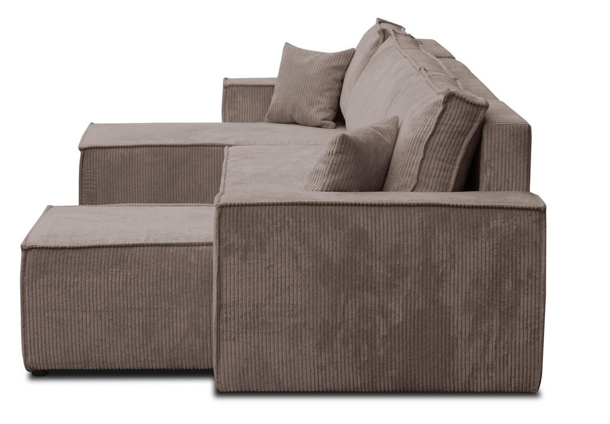 WOHNLANDSCHAFT Hugo U-Form Cordstoff mit Schlaffunktion und Bettkasten - Braun, Textil (312/83/142cm) - VENASI MÖBEL
