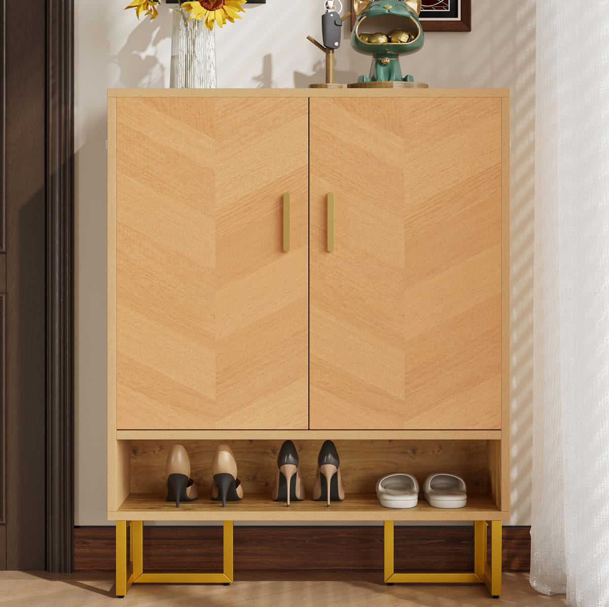 SCHUHSCHRANK aus MDF 80x38x100cm in Natur mit Soft-Close - Naturfarben, Holzwerkstoff (80/100/38cm) - Modfu