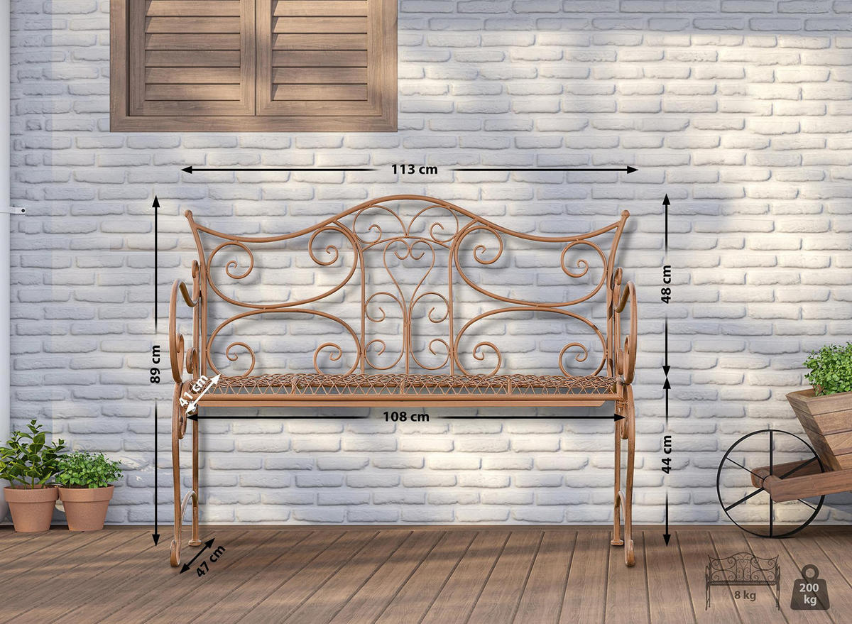 GARTENBANK Todor Metall Braun 113x47x89cm Metallbank - Braun, Metall (113/89/47cm) - DELUKE