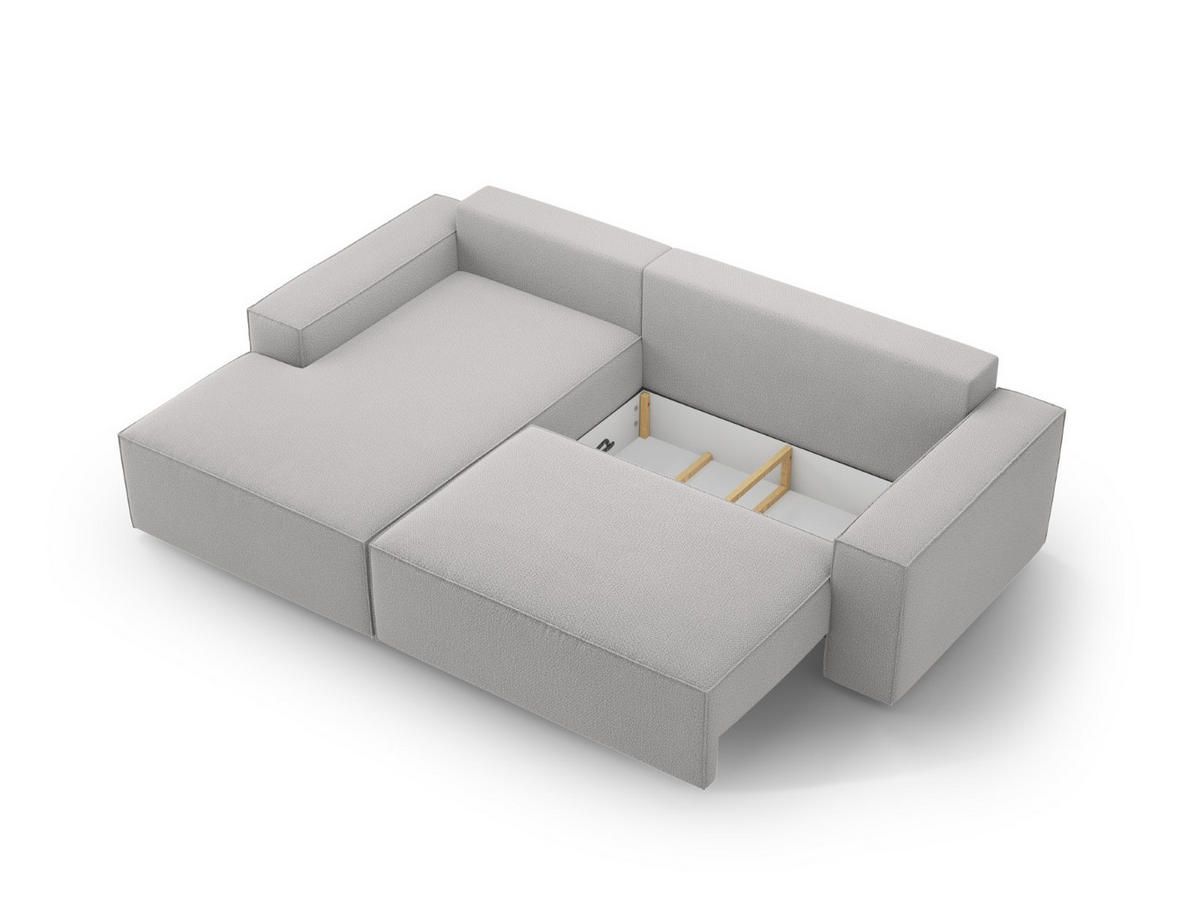 AUSKLAPPBARES-ECKSOFA links mit Container Jodie aus strukturiertem Stoff hellgrau 3 Sitzplätze - Hellgrau, Textil (246/151cm) - Micadoni
