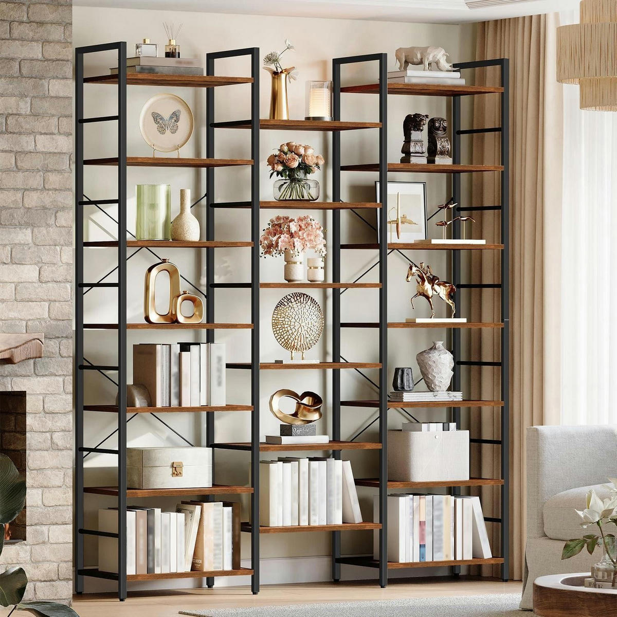 BÜCHERREGAL 7 Etagen Braun-Schwarz 24 x 152 x 217 cm - Braun, Holzwerkstoff (152/217/24cm)