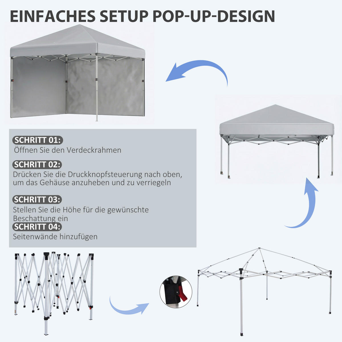 FALTPAVILLON, Stahl, Oxfordstoff, Hellgrau - Hellgrau, Metall (297/288/297cm) - Outsunny