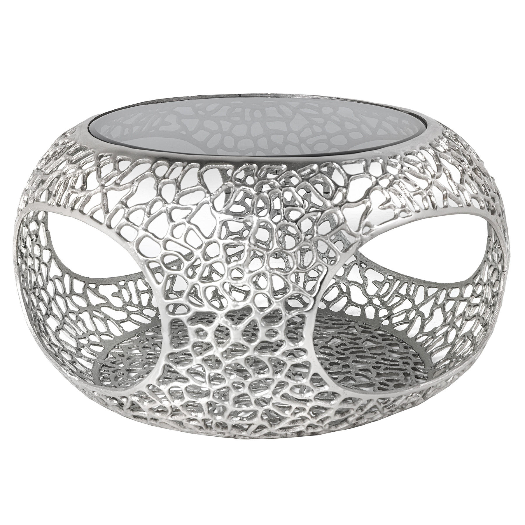 COUCHTISCH SPIN rund Schwarz|Silber 74cm - Silberfarben/Schwarz, Glas/Metall (74/74/40cm) - riess-ambiente