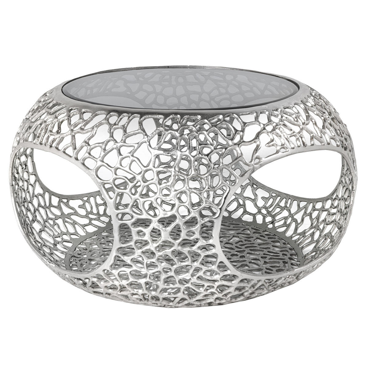 COUCHTISCH SPIN rund Schwarz|Silber 74cm - Silberfarben/Schwarz, Glas/Metall (74/74/40cm) - riess-ambiente