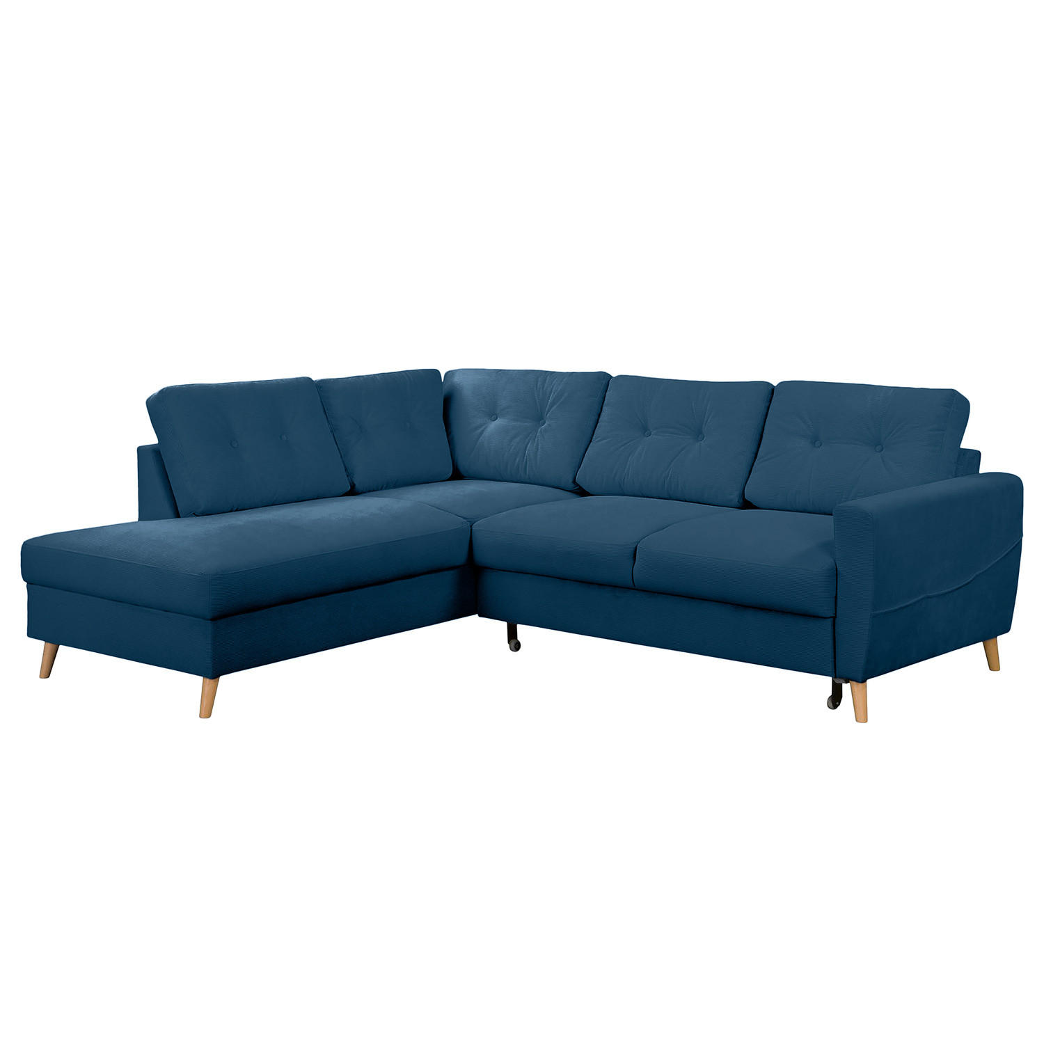 ECKSOFA mit Ottomane - Blau/Braun, Holz/Textil (230/200cm) - home24