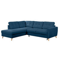 ECKSOFA mit Ottomane - Blau/Braun, Holz/Textil (230/200cm) - home24
