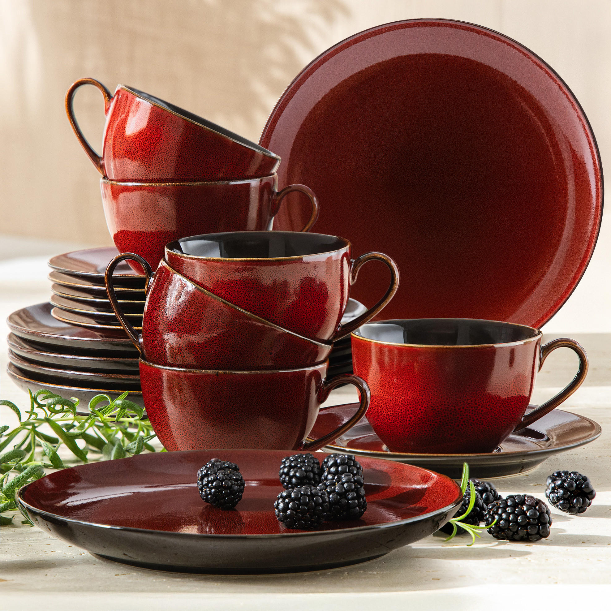KAFFEESERVICE 6 Personen GAMBIA 18-tlg - Rot, Keramik (9.5/6.5/9.5cm) - Ritzenhoff Breker