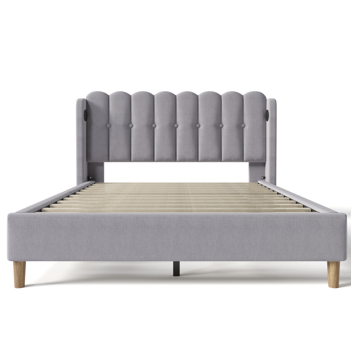 POLSTERBETT aus Leinen 160 x 200 cm in Grau mit USB & Matratze - Grau, Textil (160/200cm) - Modfu