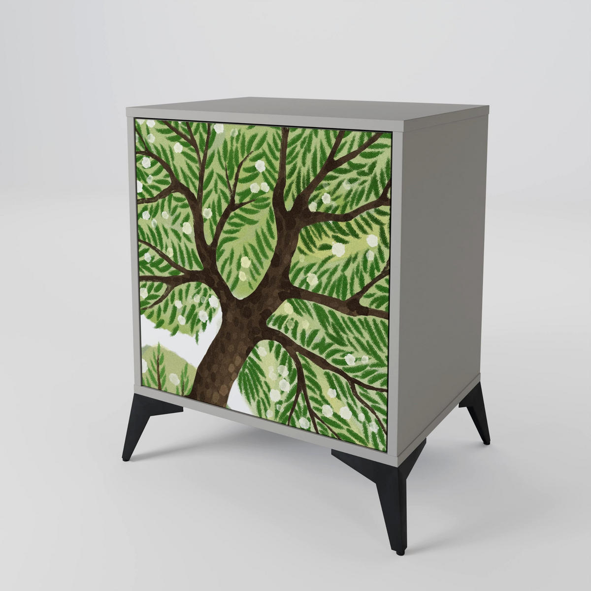 SIDEBOARD WILDERNESS DASH, Grau, 57,5x42x72,5 cm, Schwarze Metallfüße - Multicolor/Schwarz, Holzwerkstoff/Metall (57.5/72.5/42cm) - SpaceRebels