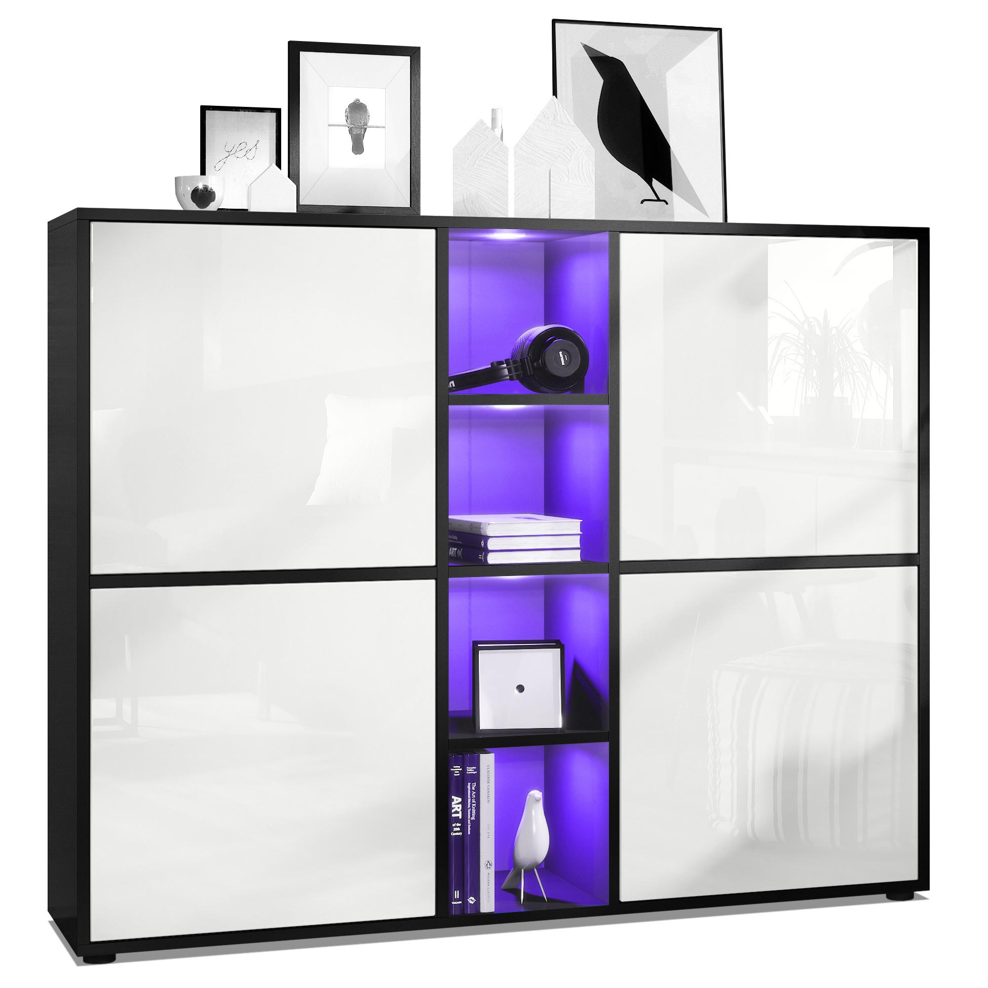 Vladon Highboard Weiß Hochglanz 130.5x105.5x35.5 cm