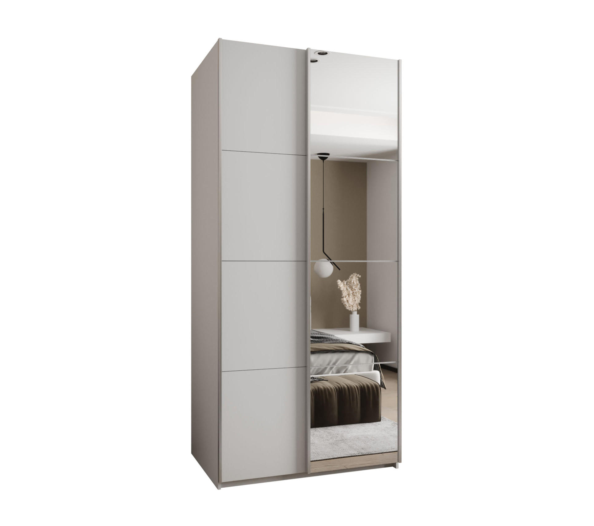 Abiks Möbel Schwebetürenschrank Weiß, Weiß, Silber 110x245x64 cm