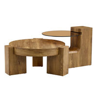 COUCHTISCH aus MDF und Glas Ø61x30 cm in Holzoptik mit 2 Ebenen - Naturfarben, Holzwerkstoff (61/61/30cm) - Modfu