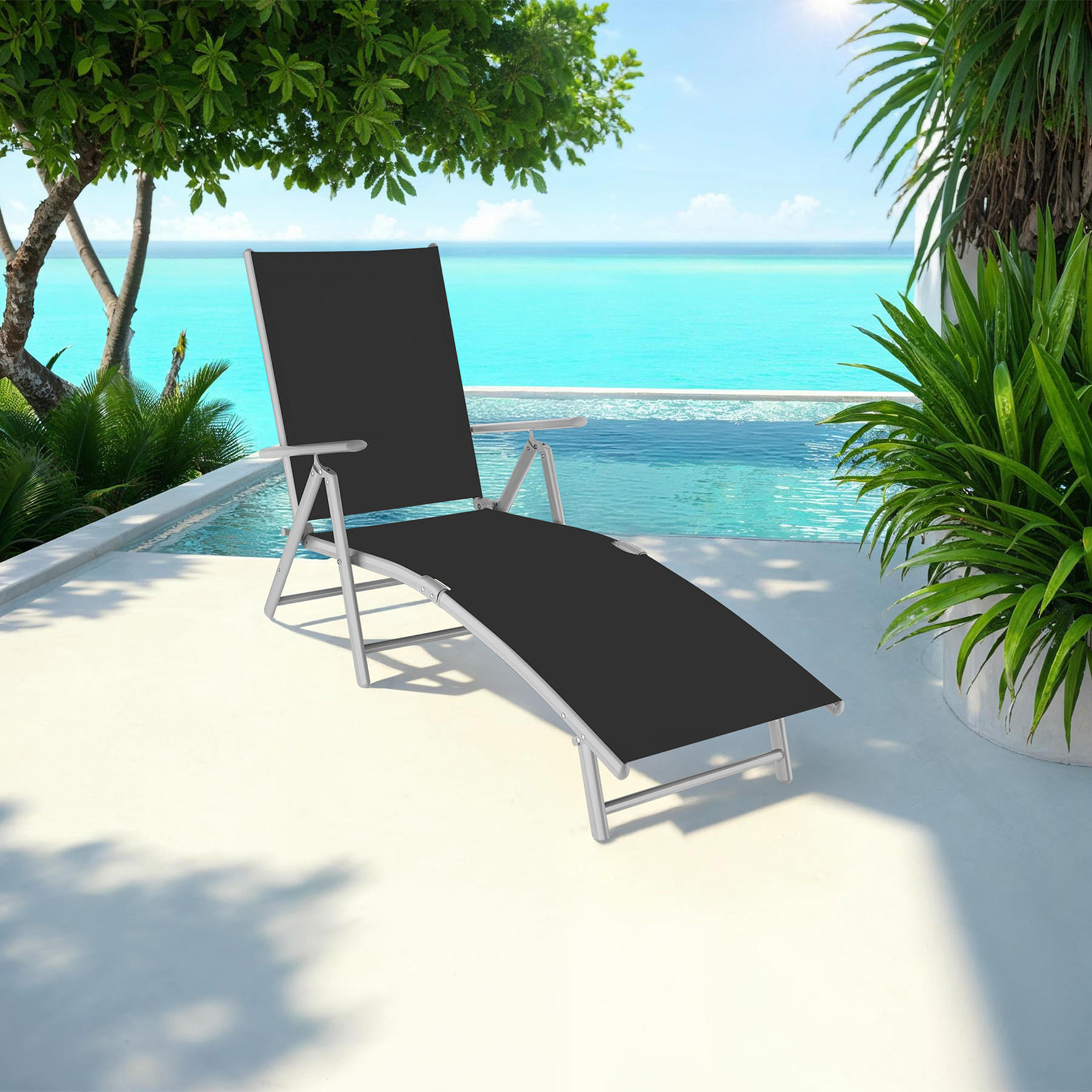 Thumbnail - tectake Aluminium, Schwarz, Silber, Kunststoff, 62x59x182 cm, Gartenmöbel, Gartenliegen