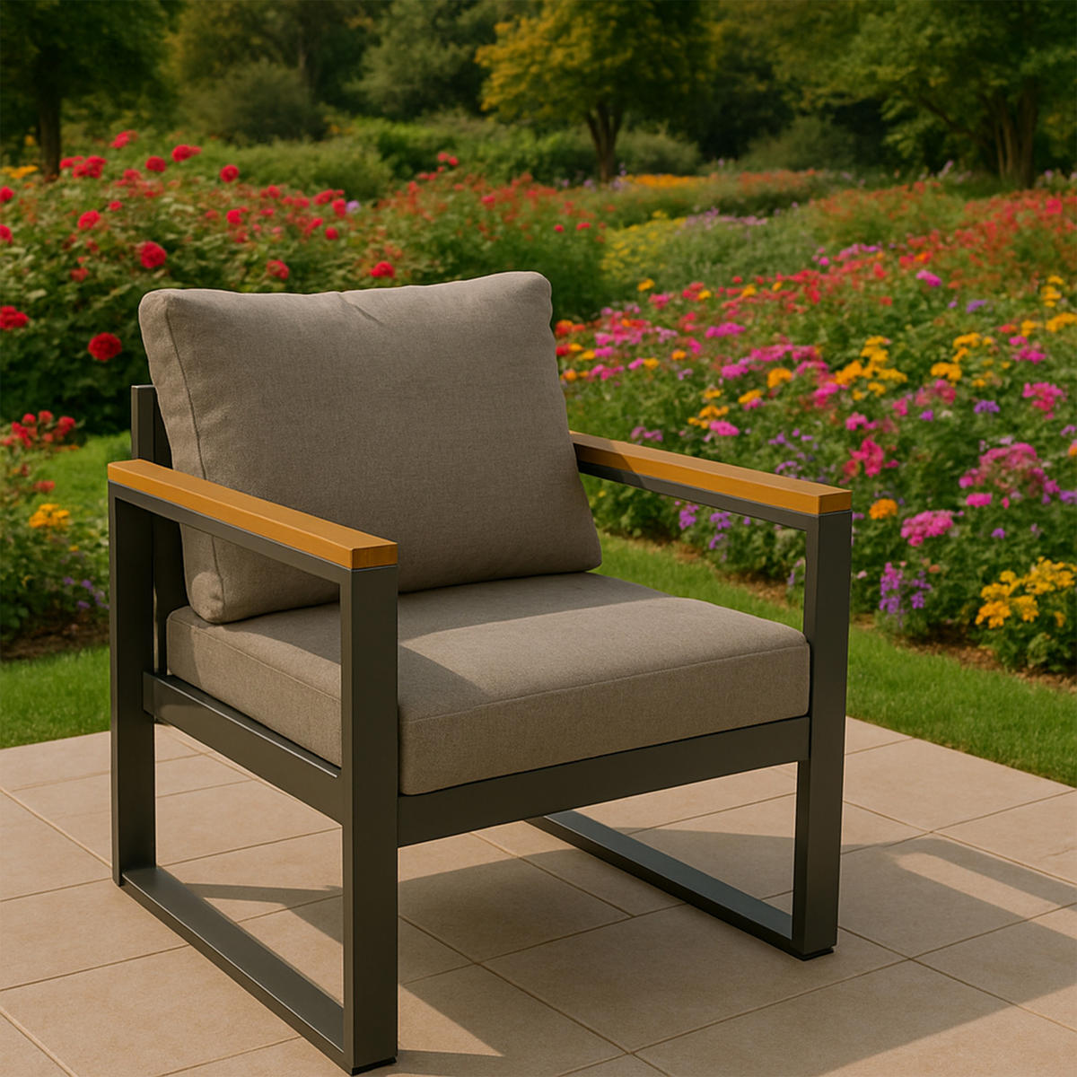 GARTENSESSEL Basildon 65x70x71cm, Gestell aus Aluminium pulverbeschichtet anthrazit - Grau, Holz (65/71/70cm) - TPFGarden