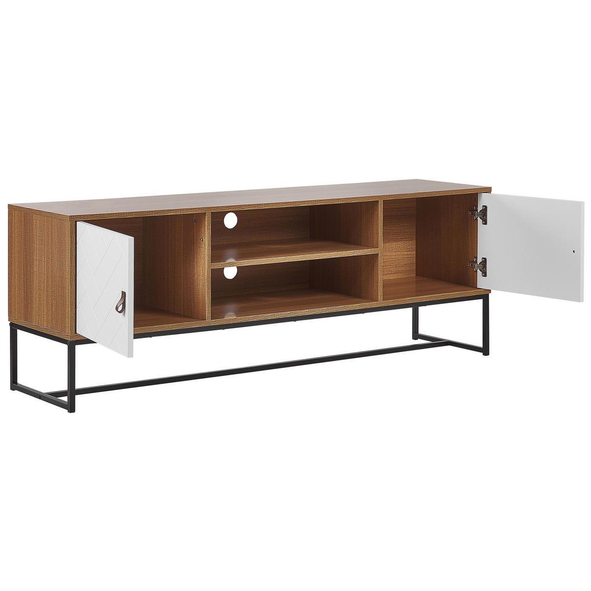 TV-BÄNK ljust trä/vit/svart Nueva - Vit/Ljusbrun, Träbaserade material (150/55/40cm) - Beliani