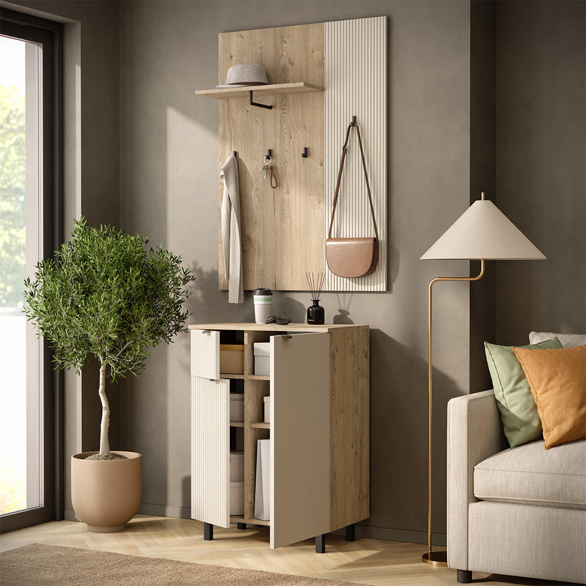 GARDEROBE Puerto, Eiche/Cashmere, 2-er Set - Kaschmir/Eichefarben, Holzwerkstoff (69/95/40cm) - Vicco