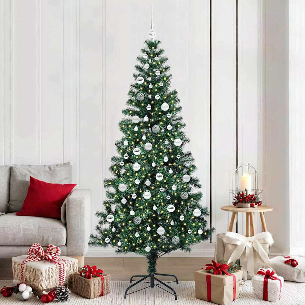 WEIHNACHTSBAUM Künstlicher Vorbeleuchteter Haltbar 110/110/210 cm Grün PVC - Schwarz, Kunststoff (210cm) - vidaXL