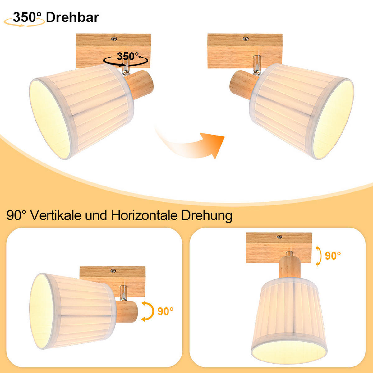 DECKENSTRAHLER Glyveth 20/13/16 cm - Weiß/Braun, Holz/Textil (20/13/16cm) - ZMH
