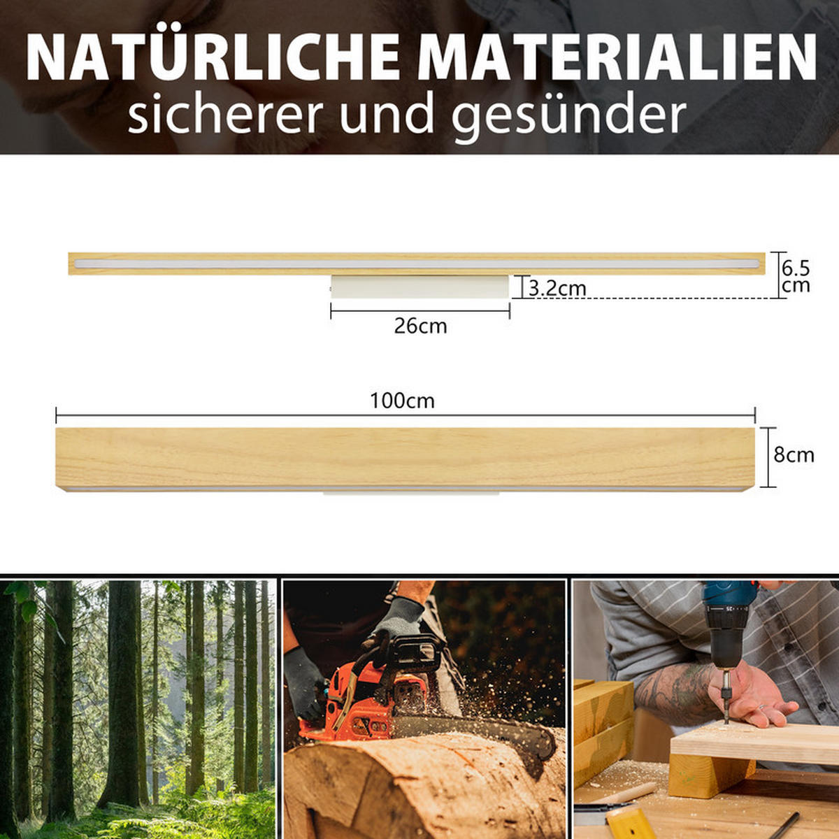 LED nástěnné svítidlo Yatkin 100/8/6,5 cm - hnědá, dřevo (8/6.5/100cm) - Nettlife