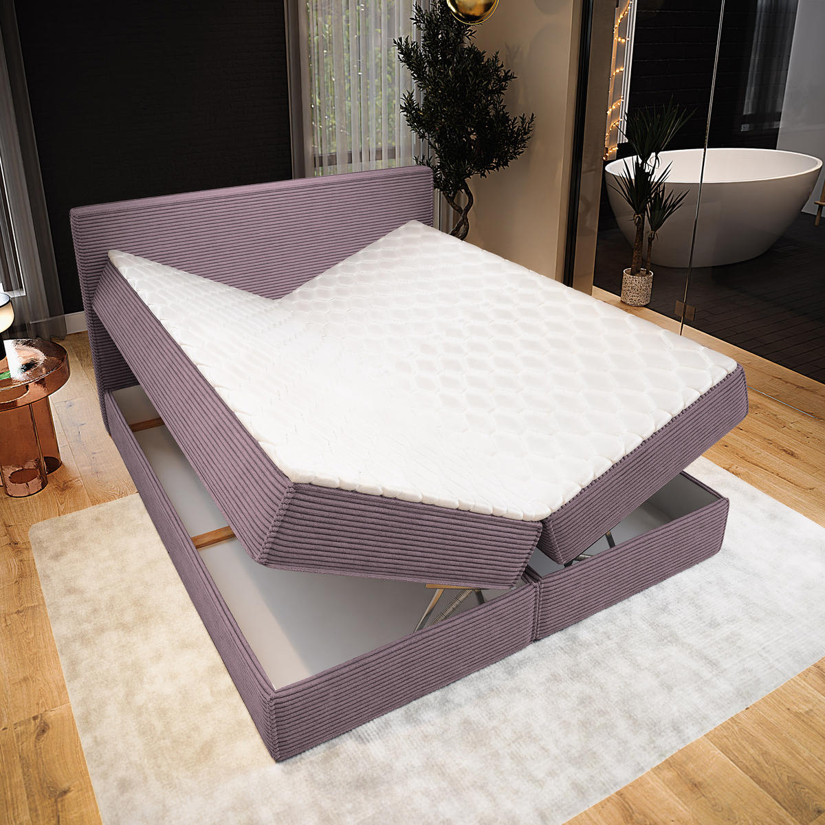 BOXBETT PELLIO 180x200 cm mit Matratze und Topper - Lila - Lila, Holz (180/200cm) - MASSENO