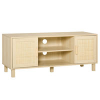 LOWBOARD DE-16078 2 Nischen, 2 Türen aus Rattan Hell Holzoptik - Beige, Holzwerkstoff (115/48/40cm) - ComfortXL