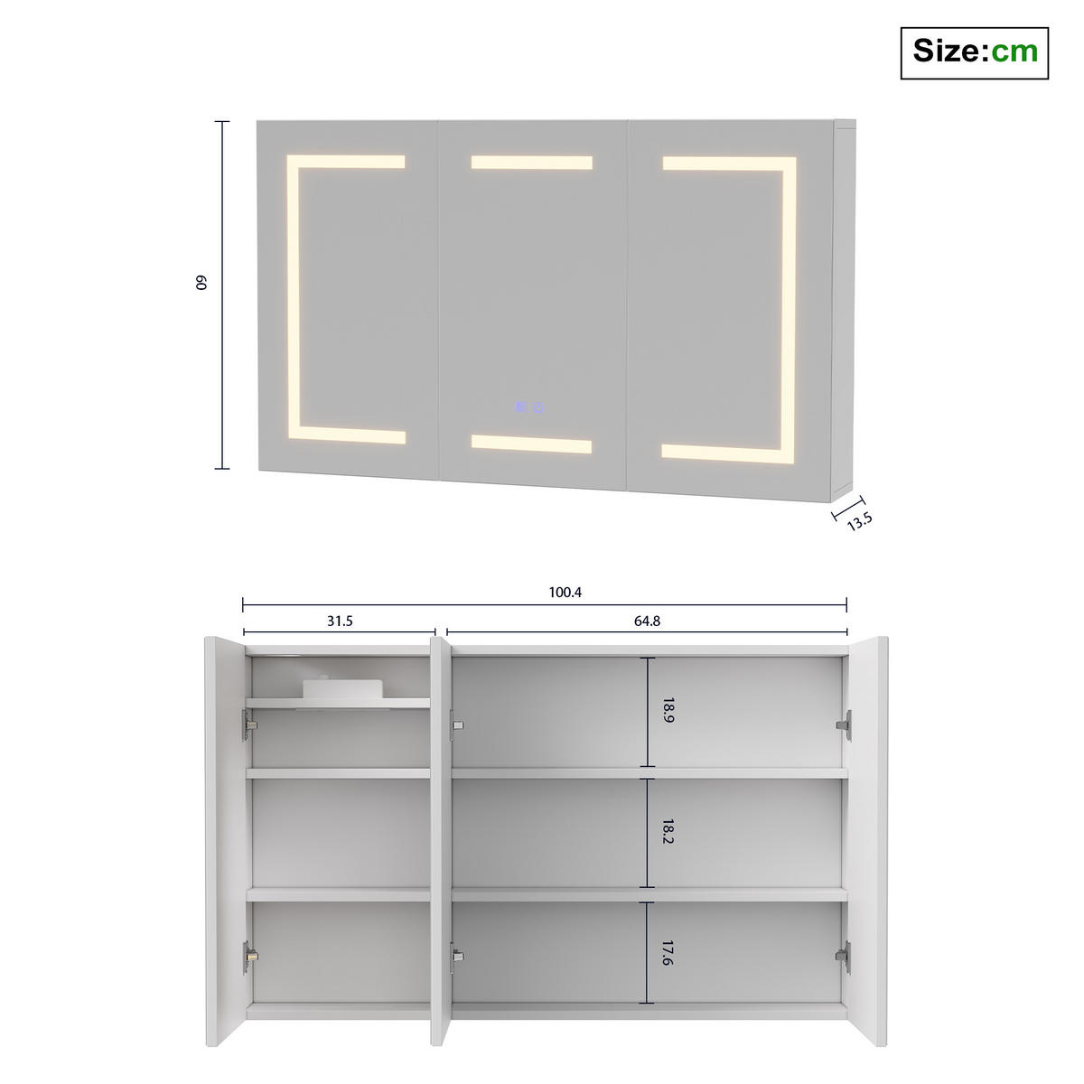 SPIEGELSCHRANK 100 cm LED, Antibeschlag, USB & Papierschlitz - Weiß, Glas (13.5/60/100cm) - SHOPENTRA