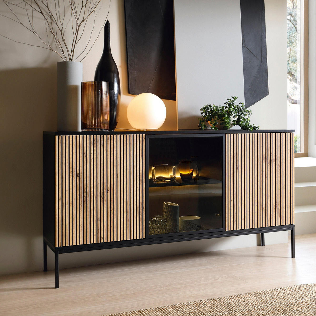 KOMMODE Lampy Schwarz - Schwarz, Holzwerkstoff (154/83/39cm) - Pillovely