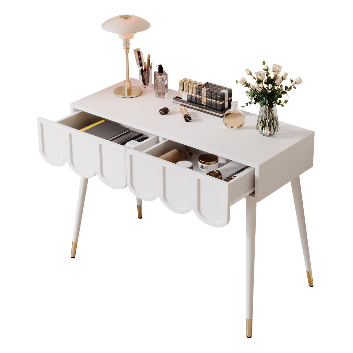 SCHMINKTISCH 100/40/76 cm weiß aus MDF mit 2 Schubladen - Weiß, Holzwerkstoff (40/76/100cm) - OKWISH