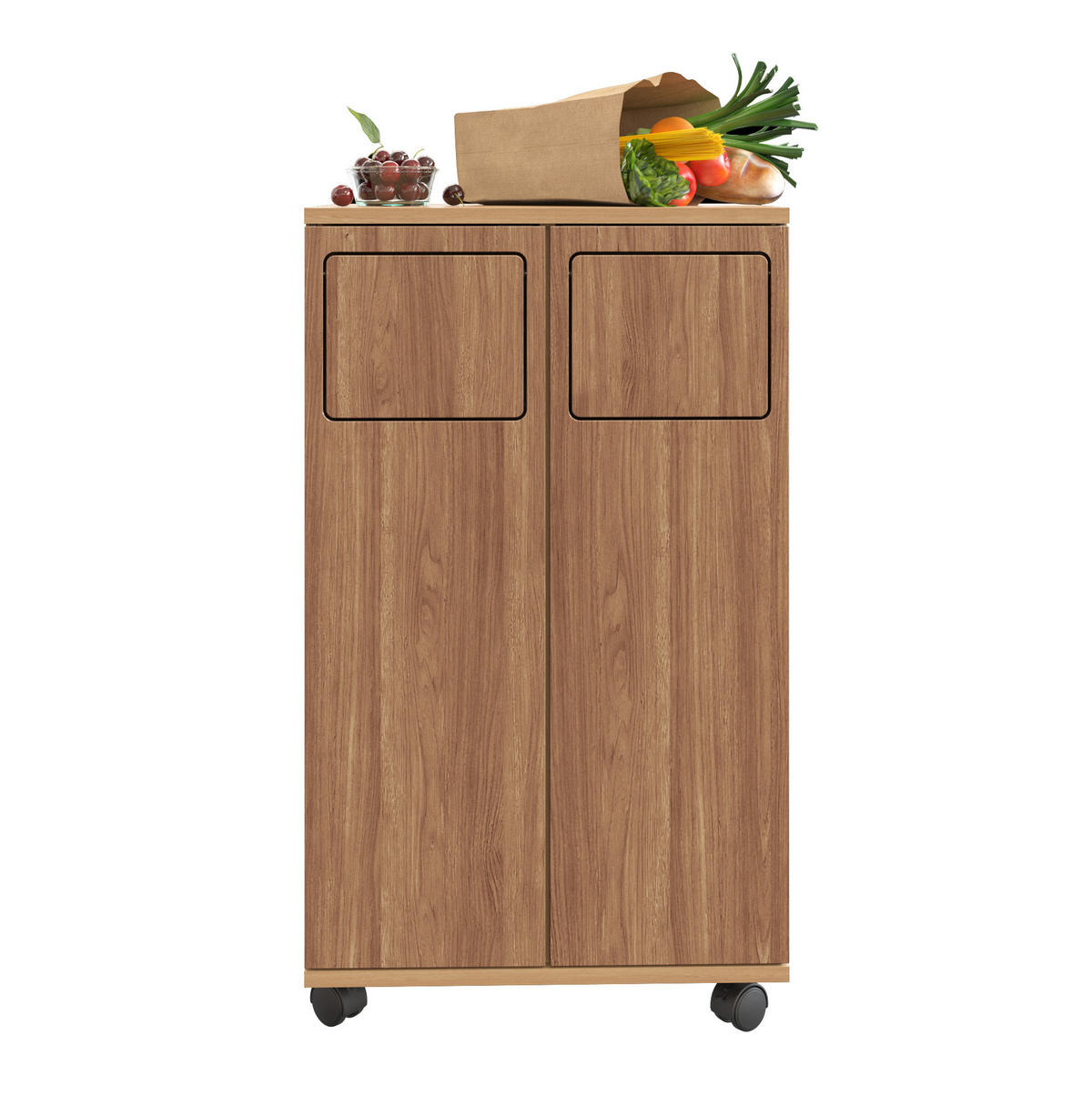 KOMMODE 46,7/35/80 cm aus MDF mit 2 Fächern, Rollen und 180° Türen, Natur - Naturfarben, Holzwerkstoff (46/80/35cm) - Redom