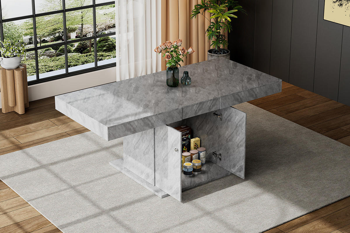 ESSTISCH 140-180x80x76 cm in Grau aus Spanplatte mit automatischer Teleskop-Erweiterung und Stauraum - Grau, Holzwerkstoff (80/180/76cm) - Modfu