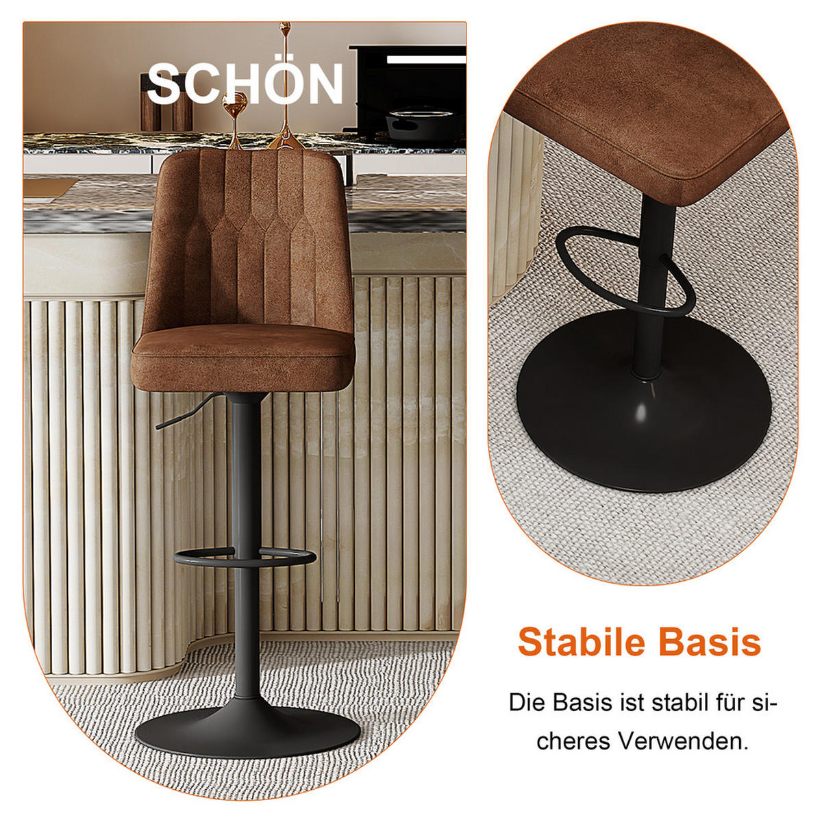 TISCHGRUPPE 3-tlg Glastisch 89cm mit 2 drehbaren Barhockern - Braun, Glas/Metall (56/50/61cm) - Raelunyi