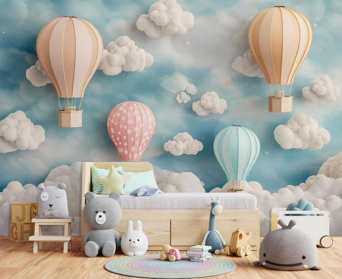 FOTOTAPETE Ballons Wolken Blau 254x184 cm - Multicolor, Papier (254/184cm) - Wallarena