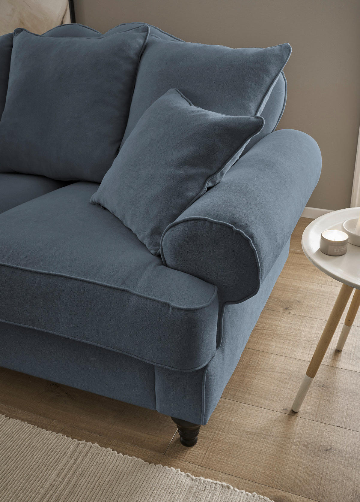 SOFA blau Landhaus, Couch 3-Sitzer 200 cm - Blau, Holz/Textil (200/95/100cm) - Furn.Design