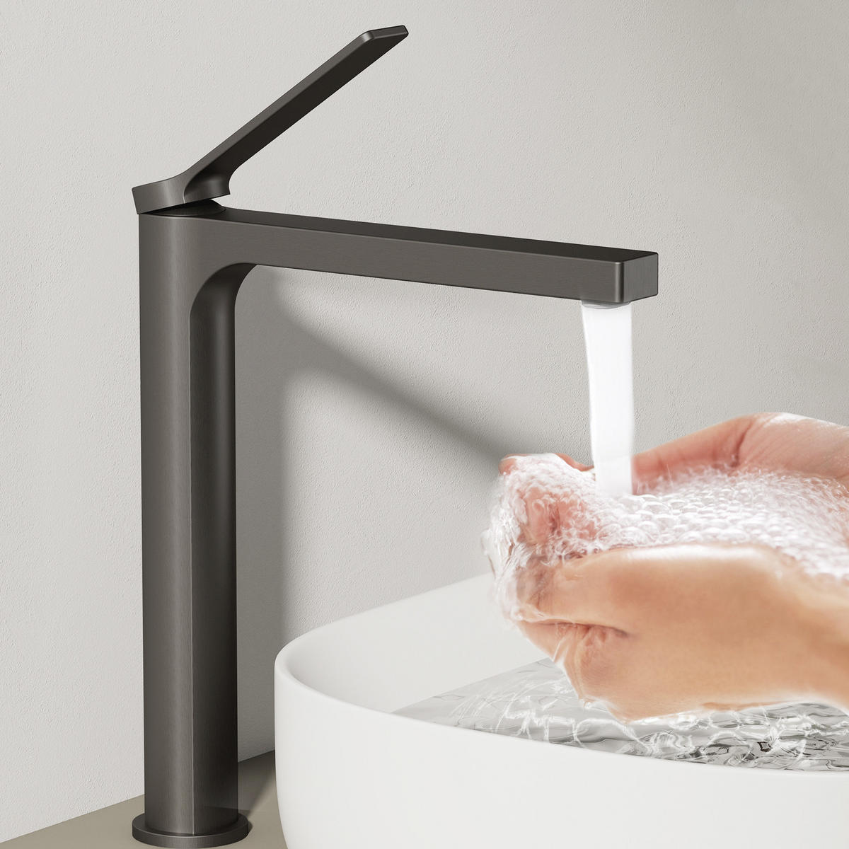 WASCHTISCHARMATUR mit Zertifiziertem Filterelement Anthrazit Matt Hoher Stil - Anthrazit, Metall (23.3/4.6/33.5cm) - EMKE