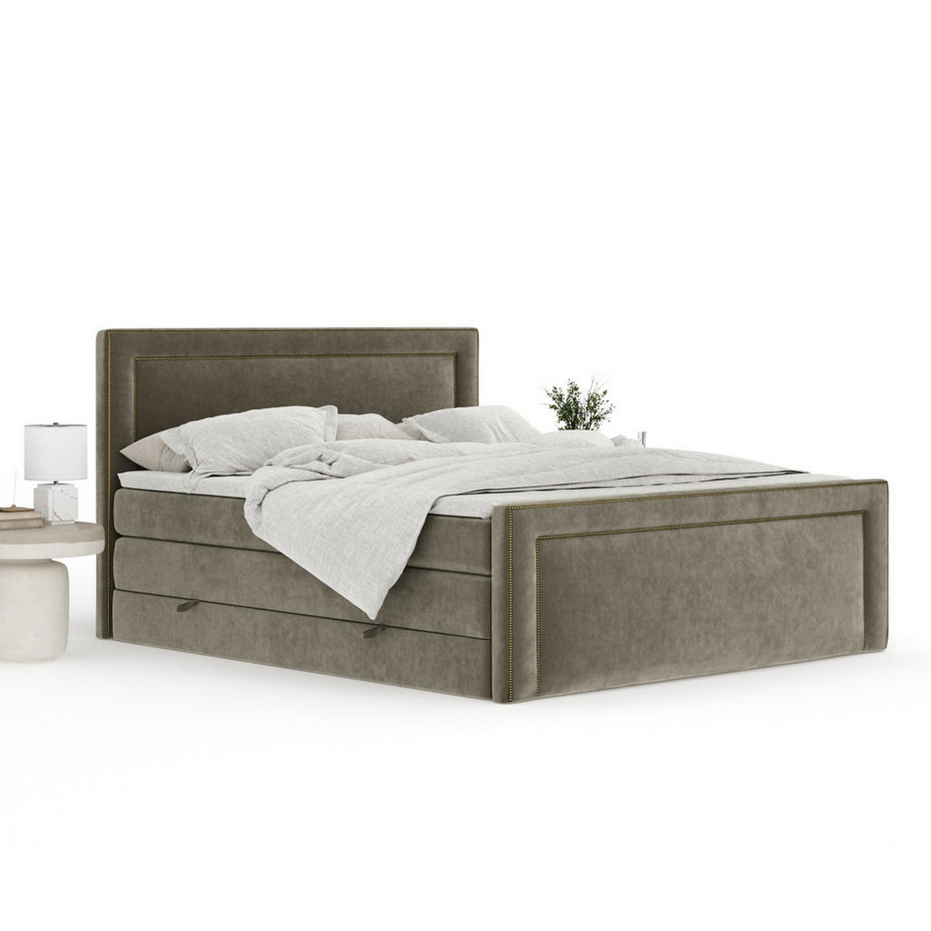 Thumbnail - Maison de Reve Boxspringbett, Taupe, Textil, Buche, Kiefer, H3 + H4, 7-Zonen, Höhe ca. 40 cm, 180x200 cm, Handmade in Eu...