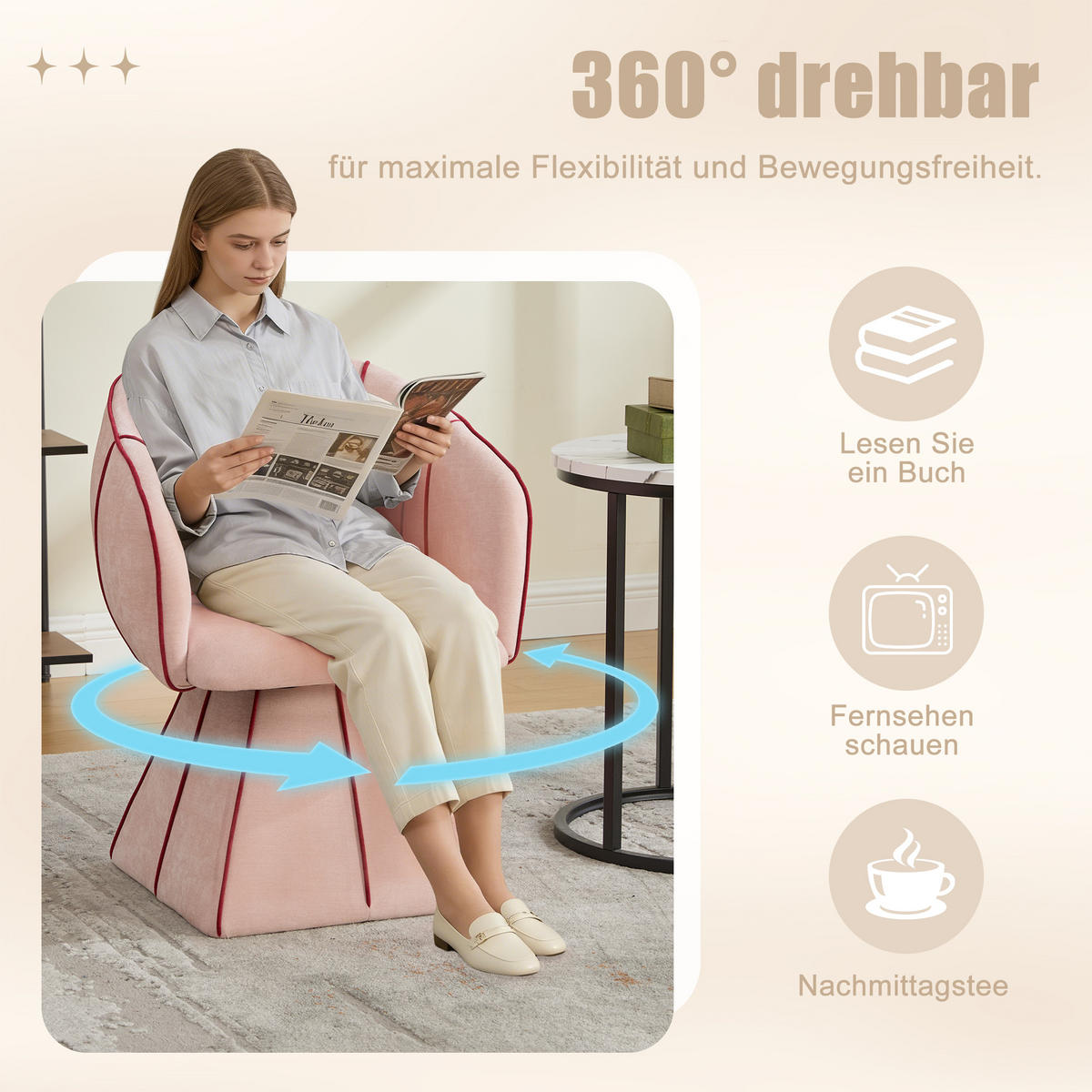 DREHSTUHL Chenille Pink drehbar - Rosa, Holzwerkstoff/Textil (56/74.5/54cm) - WISHDOR