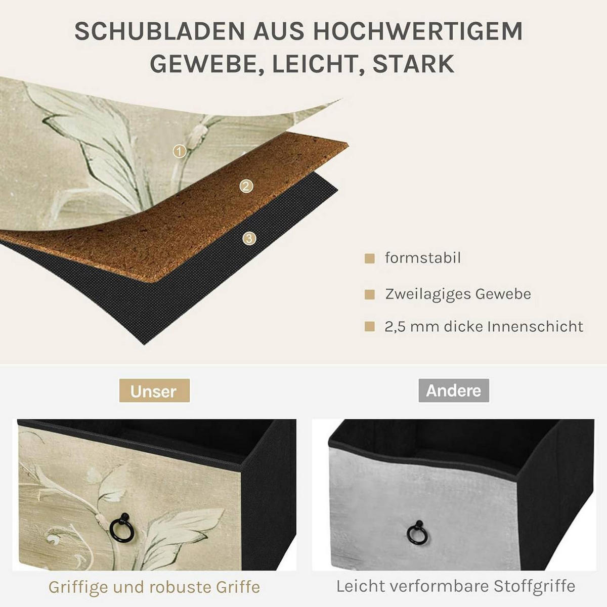 KOMMODENSCHRANK mit 5 Schubladen , Vintage-Blumenmotiv - Multicolor/Schwarz, Holzwerkstoff/Metall (100/54/30cm) - Woltu