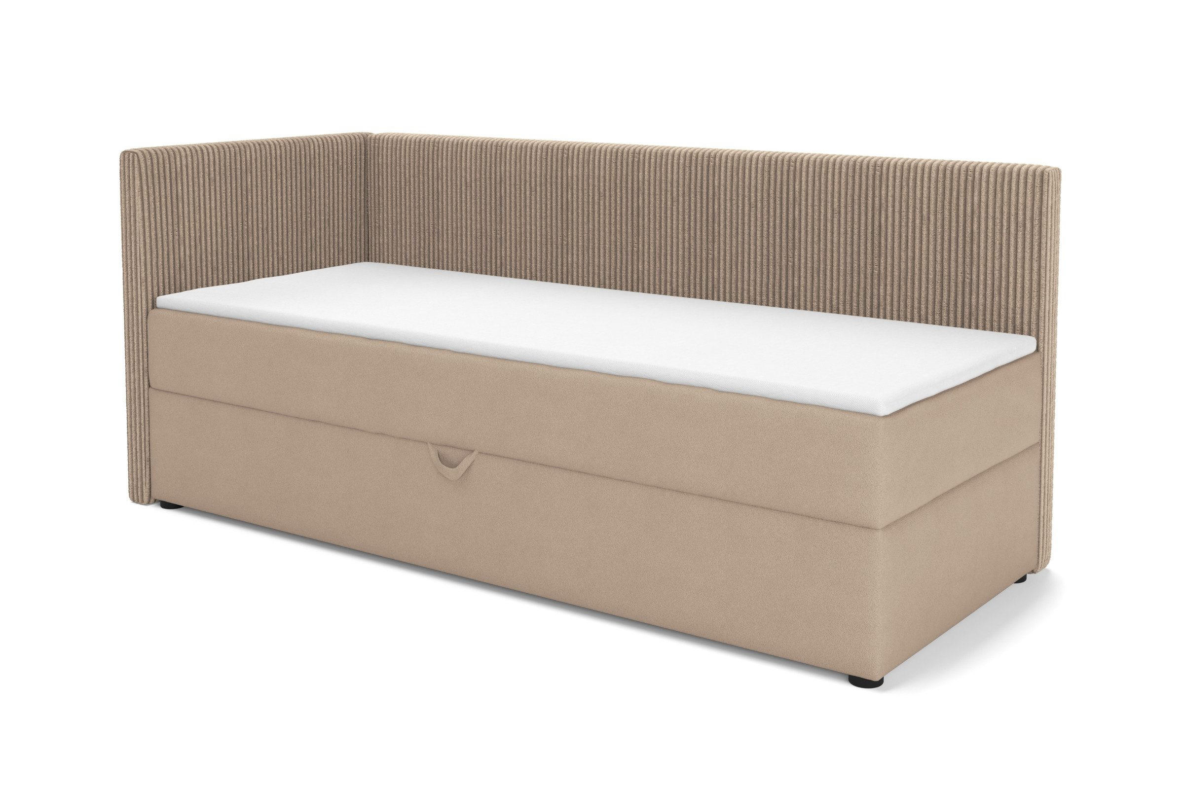 BOXBETT RICO 90/200 in Cord/Velours Beige H3 rechts - Beige, Holz/Holzwerkstoff (90/200cm) - Deine Möbel 24
