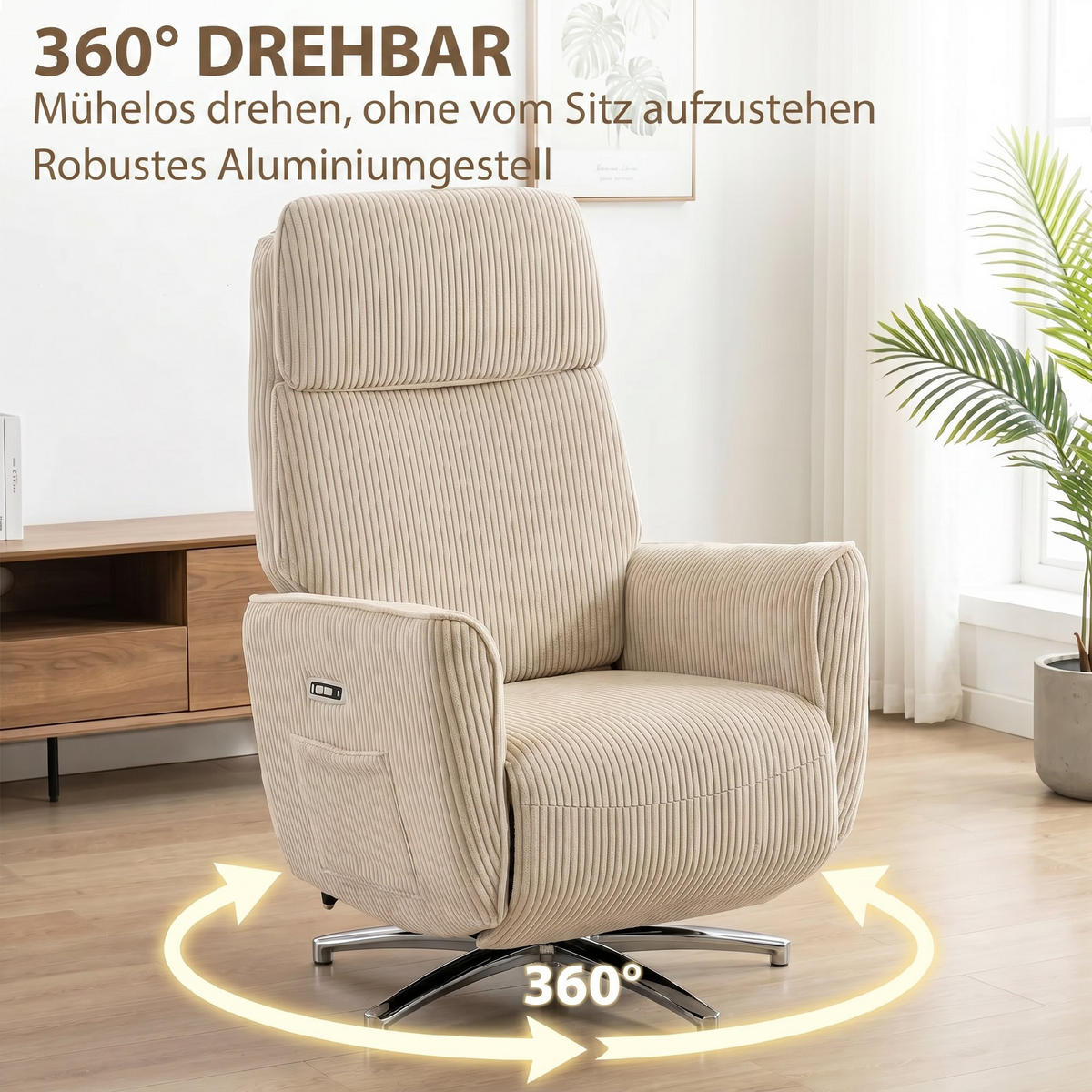 RELAXSESSEL Polyester Cremeweiß - Silberfarben/Creme, Textil/Metall (76/114/87cm) - HOMCOM