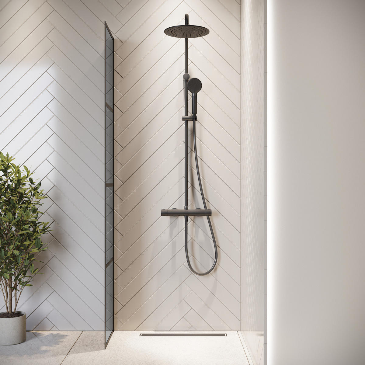 DUSCHWAND Essos - 40 x 200 cm - Schwarz - Walk-In Duschabtrennung aus Rauchglas - Anthrazit/Schwarz, Glas (40/200cm) - Badplaats