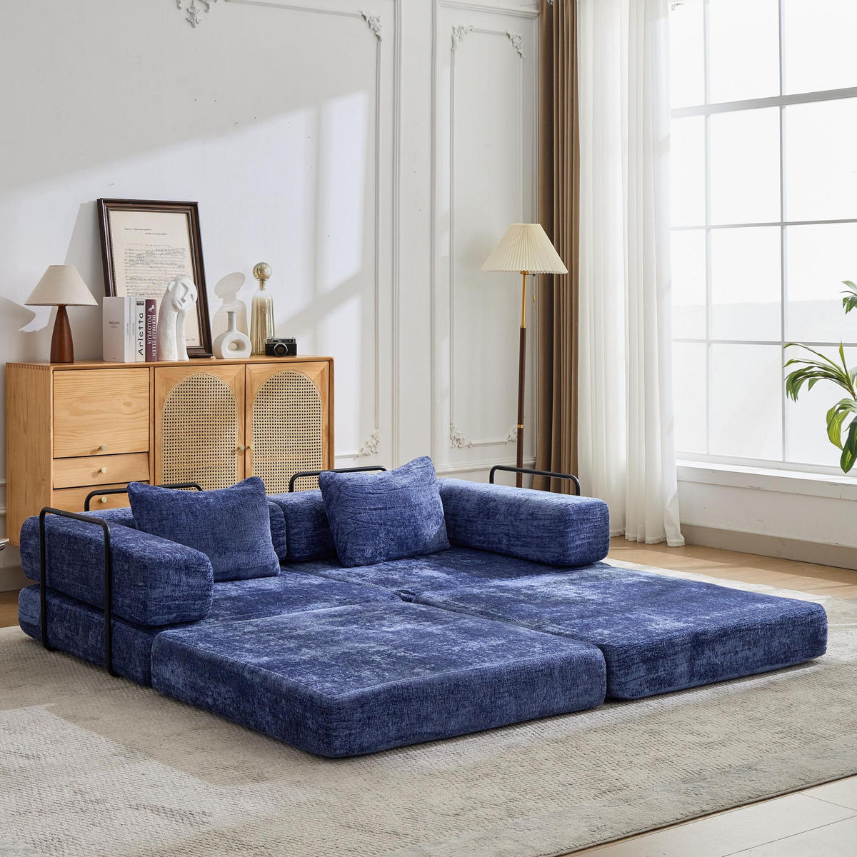 SCHLAFSOFA 2-in-1 faltbar mit Formrahmen, DE-42526, Dunkelblau - Dunkelblau, Textil (200/63/100cm) - ComfortXL