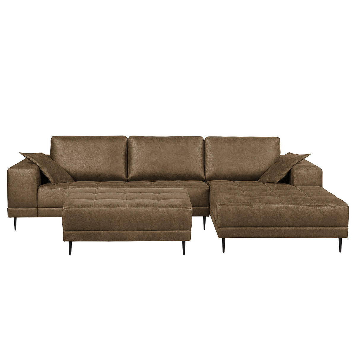ECKSOFA mit Ottomane - Antiklederlook - Cappuccino, Textil (282/167cm) - home24