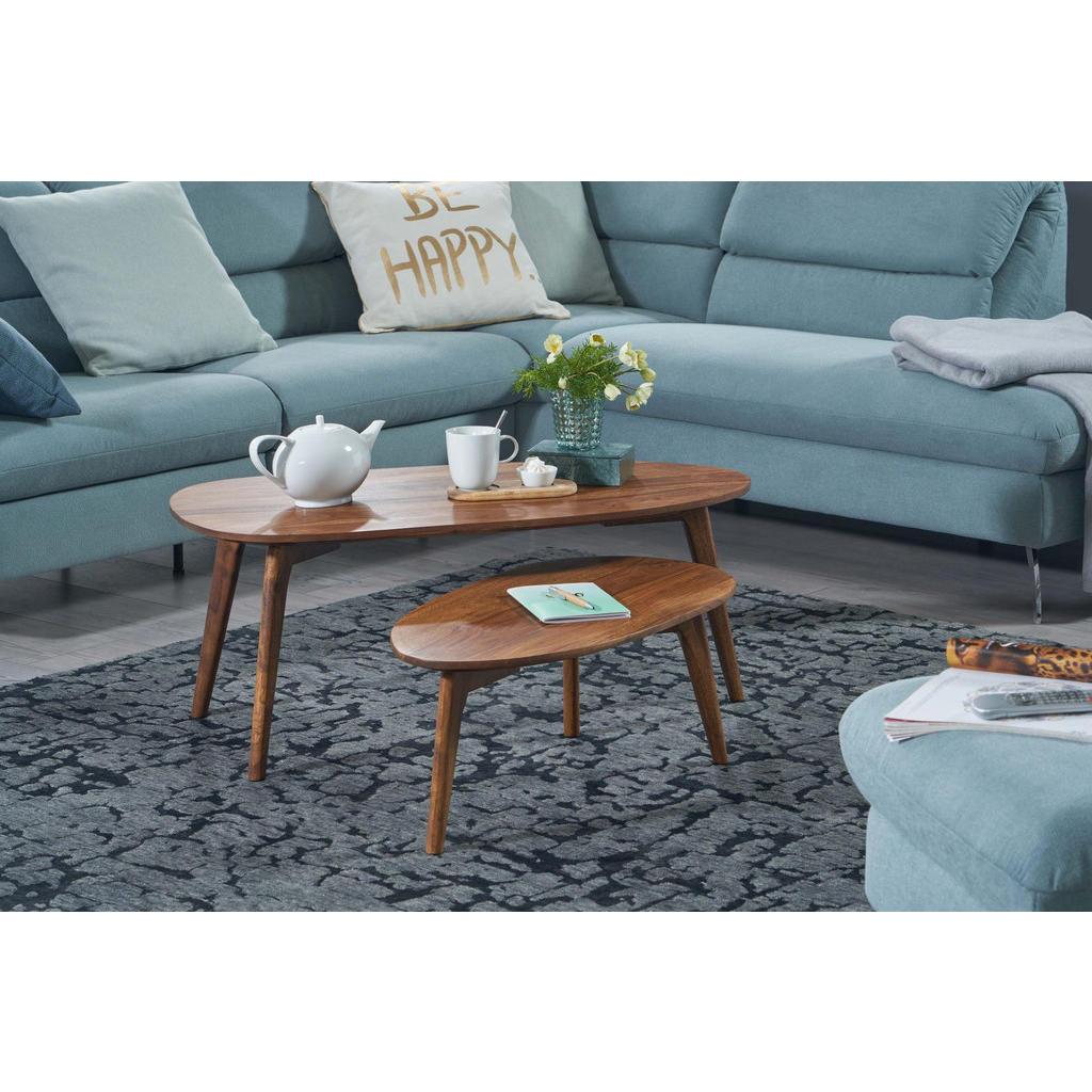Thumbnail - Kadima Design Couchtisch, Braun, Holz, Echtholz, Oval,Dreieckig, Stativgestell, 100x42x50 cm, Wohnzimmer, Wohnzimmertisc...