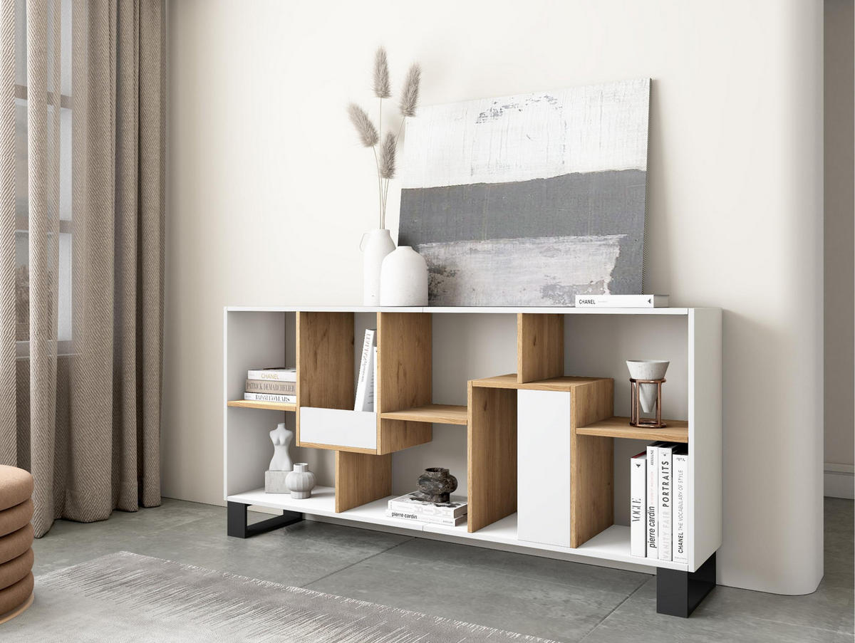 REGAL Bibliothek, Weiß und Eiche, 67/31/174cm - Eichefarben/Weiß, Holzwerkstoff (67/174/31cm) - Skraut Home