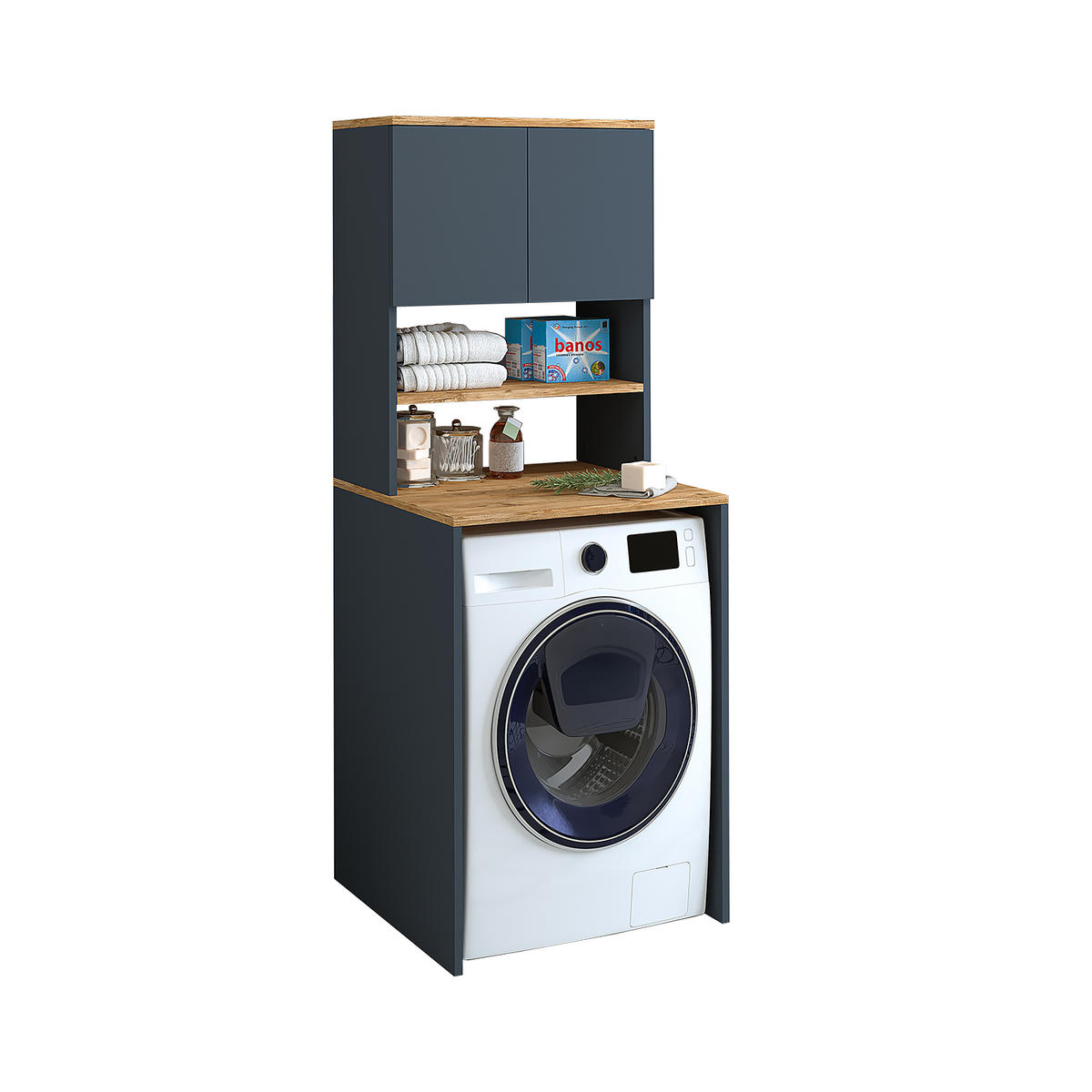 WASCHMASCHINENSCHRANK Atlantic III 65cm Breit, 181cm Hoch - Anthrazit, Holzwerkstoff (65/181/60cm)