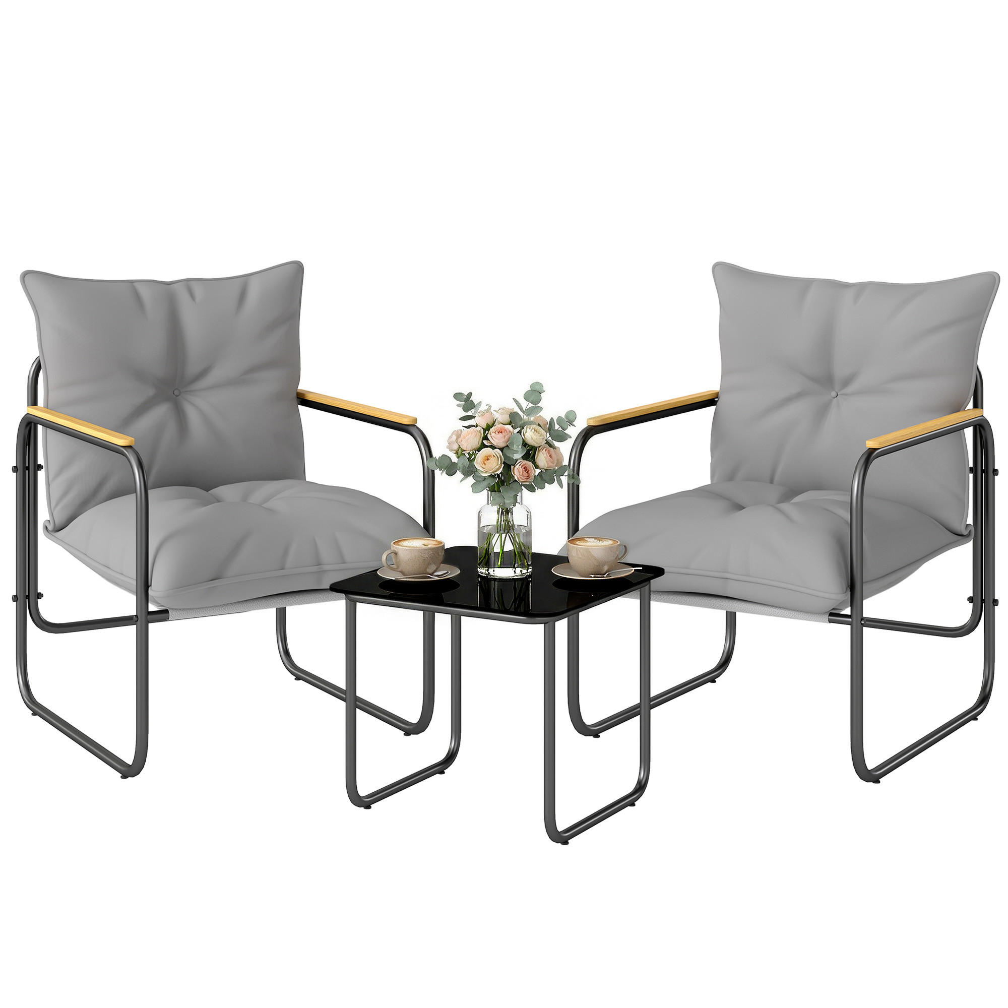 GARTEN-BEISTELLTISCHSET Dunkelgrau 3 Stück - Dunkelgrau, Metall (73/59/72cm) - GiPP