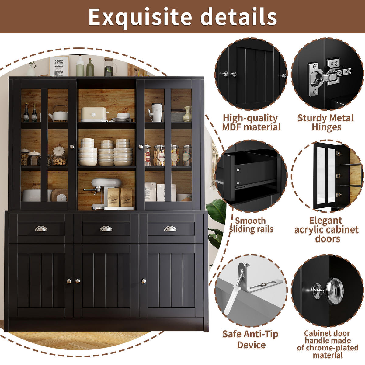 HOCHSCHRANK 140x38.5x175cm Vitrine Schubladen Schwarz - Schwarz, Holzwerkstoff (140/175/38.5cm) - FLIEKS